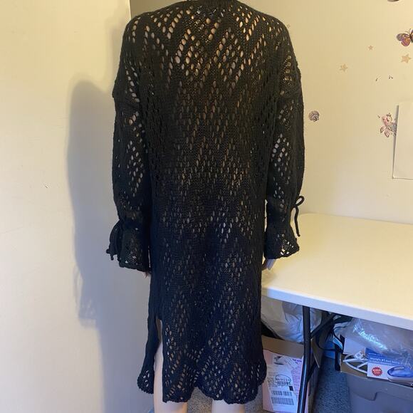 Helen Welsh Swim Cover Up Midi Dress L Black Open Knit Mohair Wool Gothic Grudge - Picture 10 of 10